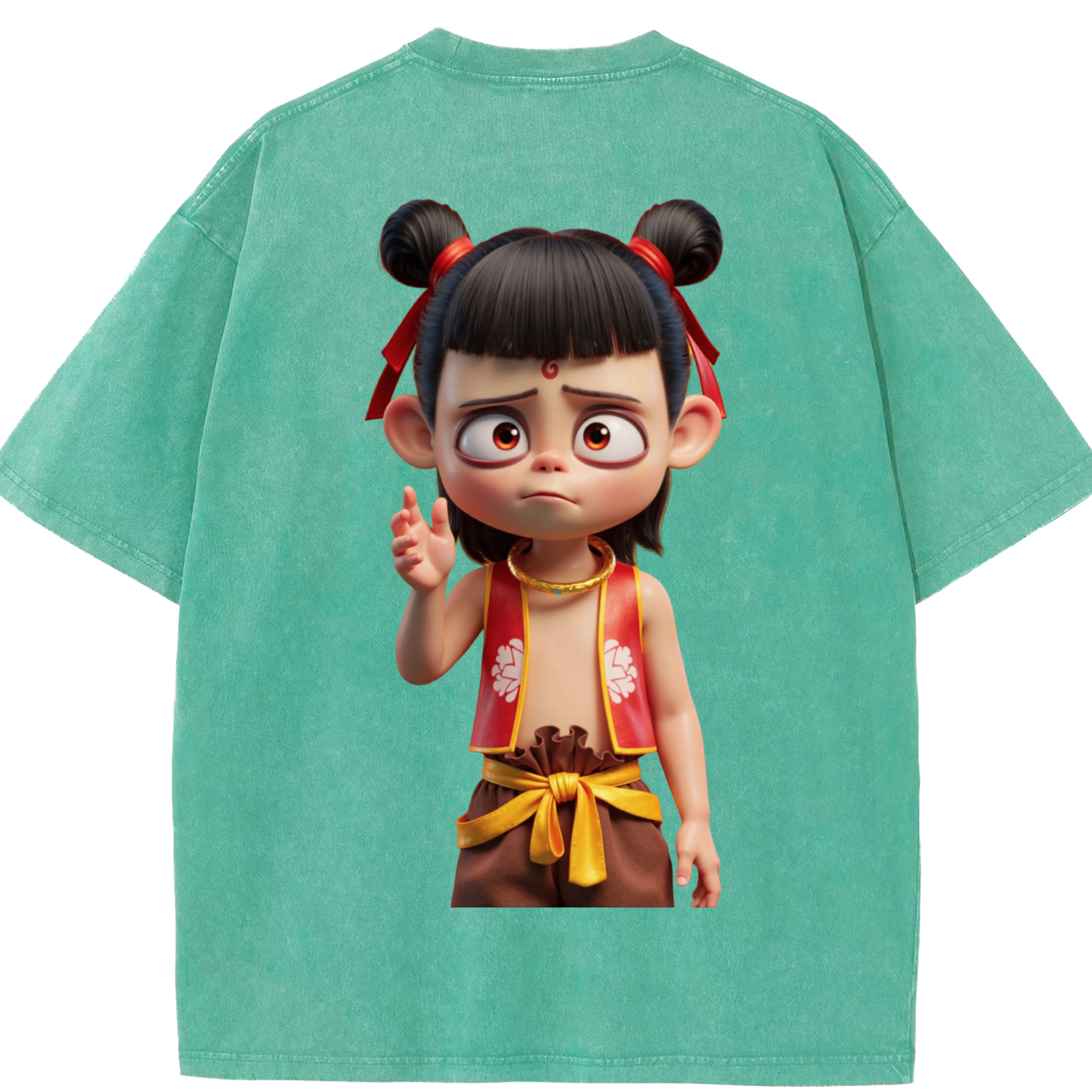 （画像用） Ne Zha 2 ナタ 魔童の大暴れ 綿100% ヴィンテージ風 半袖Tシャツ（背面プリント）